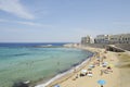 Beautiful view of Beach of Purity puritÃÂ  with tourists. Gallipoli, Italy